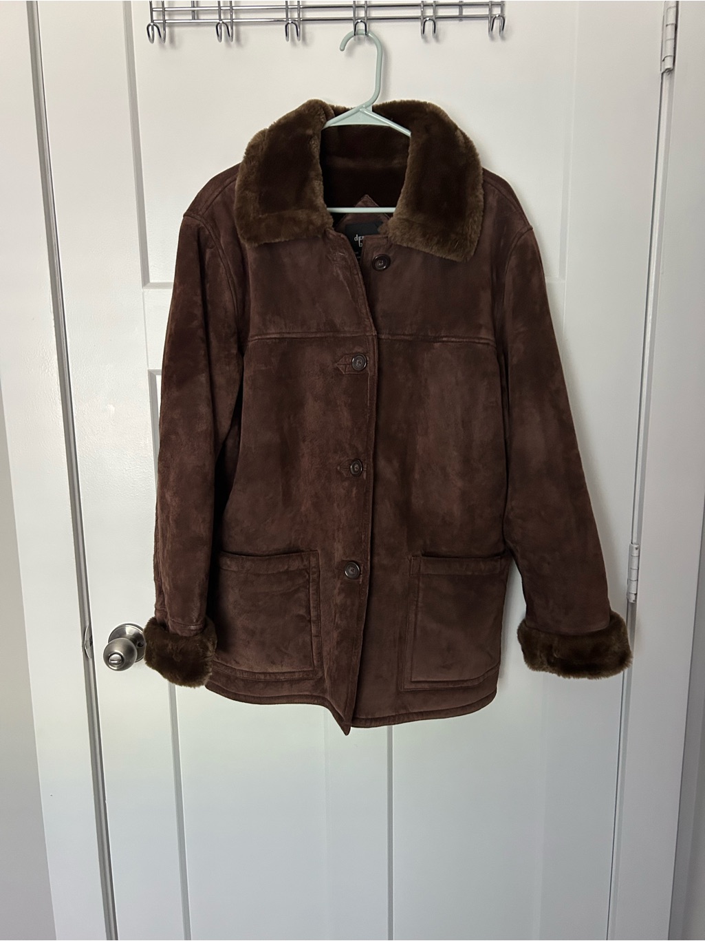 Dennis Basso Dark Brown Faux-Shearling Coat With Plush Collar